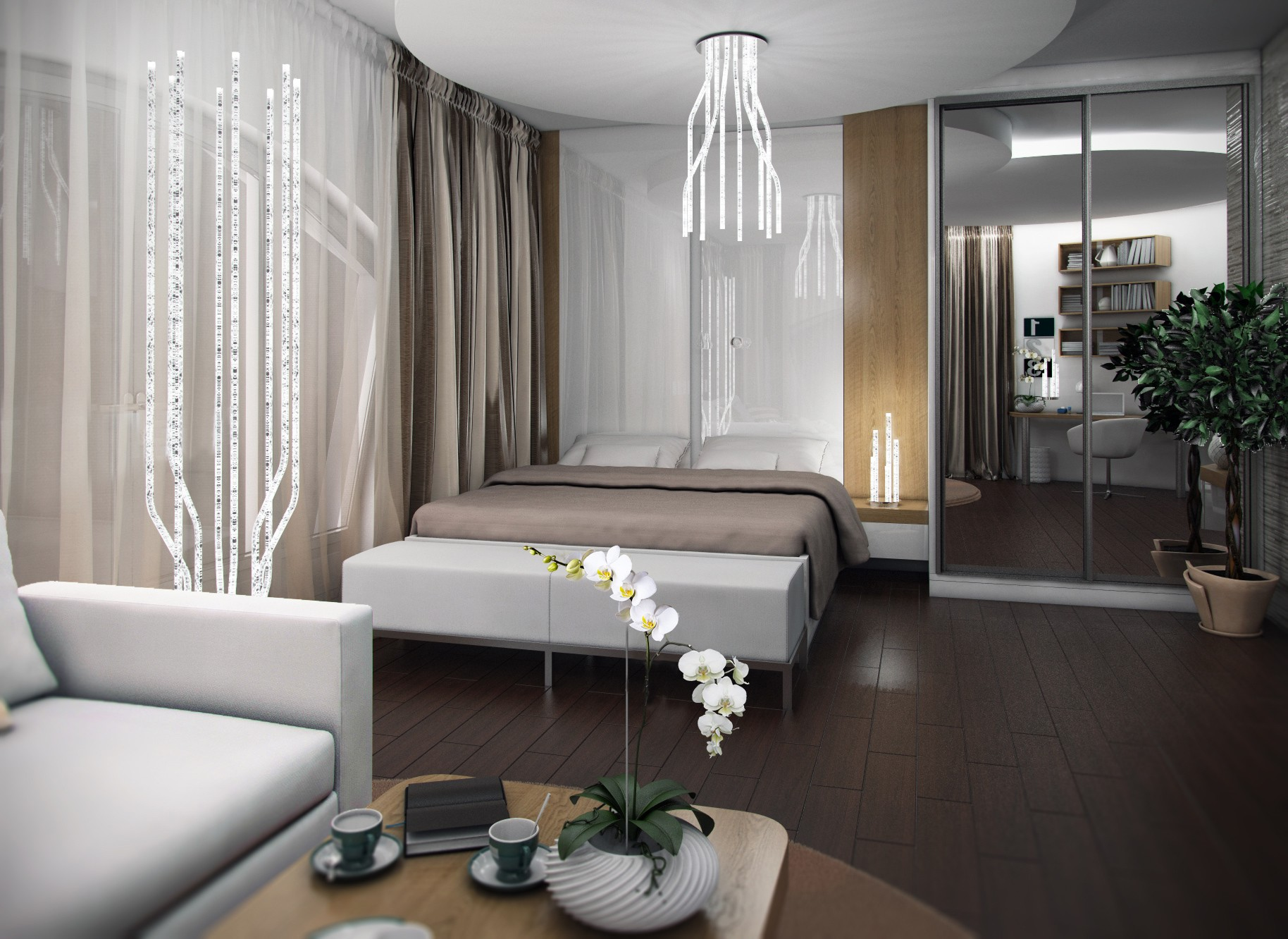 Floor light TREA-2, 3000K, 40W, 110-230V, circle, stainless steel, BASE+Rods