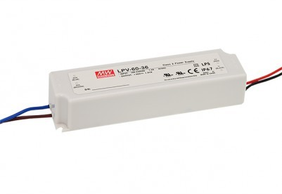 Nízkoprofilový napájací zdroj vodotesný napäťový 60W/36V DC, káblový vstup/výstup, IP67