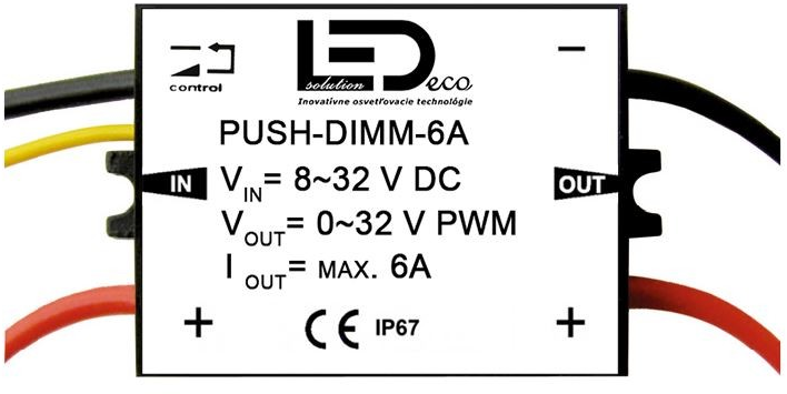 Kontrolér 1-kanál, 6A, PUSH DIMM s pamäťou, 8-32VDC, CV, PWM vystup