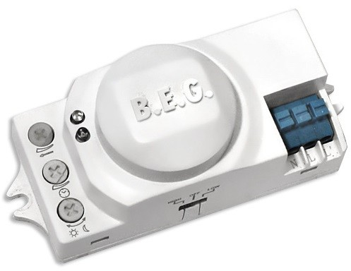 Pohybový a súmrakový senzor,VF, zabudovateľný,detekcia 16m(8m/stena), 360°, 230V, IP20