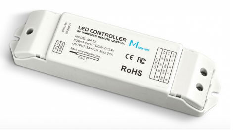 Kontrolér 4-kanály, 100-480W, DC5-24V, 5A/ch, max 20A, pre diaľkový RF ovládač RFMINI