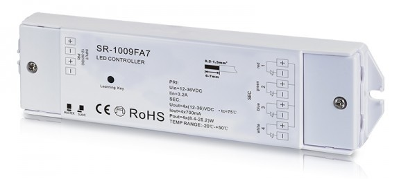 RF touch RGBW/BIO kontrolér, 33.6-100.8W, 12-36V DC, 4x CC 0.7A, IP20, multifunkčný