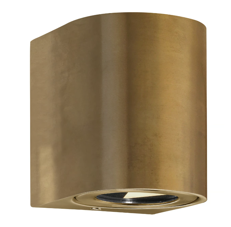 Fasádne svietidlo, nástenné, 230V AC, 2x6W, IP44, CRI80, 500lm, 120°, mosadz, 3000K.