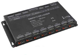 Dekóder DMX512, 24 kanálov, 2A/kanál - max 48A, CV, RGB