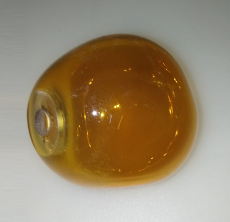 Guľa sklenená, nepravidelná,priemer 90mm, jantárová, priemer otvoru 5mm
