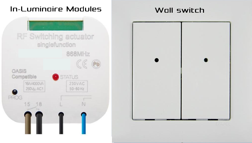 RFSet of components(battery powered wall switch)to controll+2 circuits from 1circuit wires