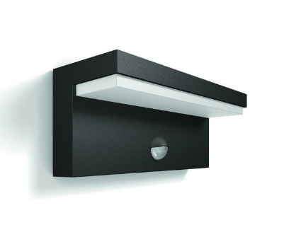 Exteriérové prisadené LED svietidlo s pohyb. senz., 9W, 230V, 3000K, 376lm, IP54, antracit