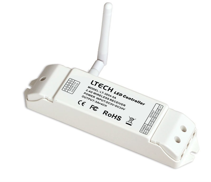 LED zosilňovač PWM, 4 kanály, 5A, 5-24V DC, 96dBm, 2.4GHz, CV, prijímač