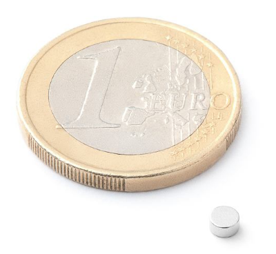 Magnet neodýmový, poniklovaný, 3MM DIA, 1.5MM VYSKA, magnetická sila do 0,33kg, do 80 °C