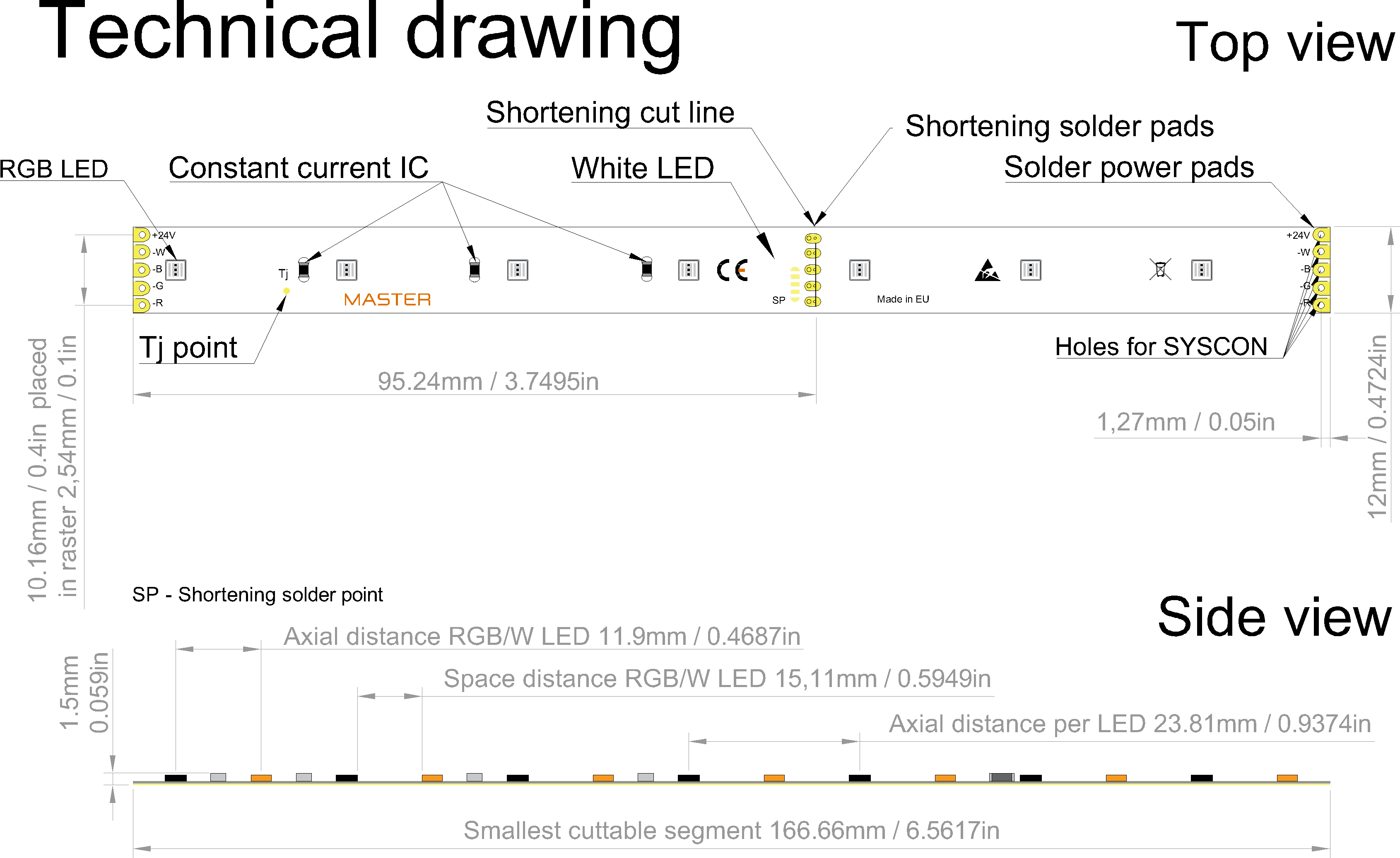 LED pás s prúd. drivermi, 2.88W/m, 24VDC,42xLED/m,del.166,6mm,12mm,3000K