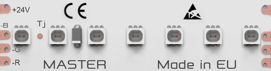 LED pás s prúd. drivermi,24VDC,5.3W,154xLED/m, del.45,45mm,12mm,RGB