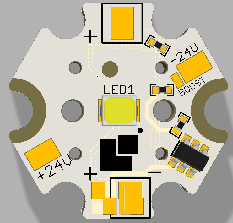 LED modul s 18V Vf LED na STAR HEX PCB,2700K,solder pads,CC driver,24VDC,ESD,20/45mA