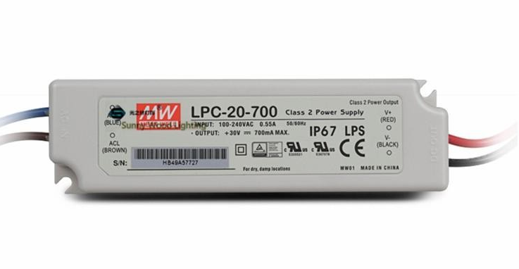 Napájací zdroj vodotesný prúdový 20W/700mA DC,káblový vstup/výstup, IP67