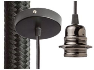 Závesný kábel s objímkou, 230V, max 28W, E27, čierna základňa, textilný kábel a objímka