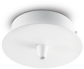 Kovová stropná rozeta pre spojenie káblov pre 1 svietidlo, okrúhla, biela