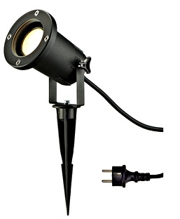 Záhradné klinové svietidlo,11W, 230V, GU10, 180°, IP65, IK06  čierne,1.5m káb so zástrčkou