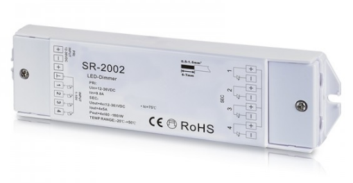 Kontrolér 0/1-10V PWM pre LED pásy, 12-36VDC, 4CHx5A, 4x(60-180)W, 480W(24V)