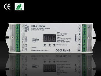 Kontrolér DMX, 5 kanálov, 5A/ch, DMX512/1990, CV, logaritmická charakteristika,stand-alone