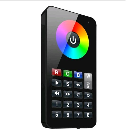 RF diaľkový dotykový ,RGBW,8 zón, 3.6VDC, 434Mhz/868Mhz,čierny,s držiakom na stenu,dobíj.