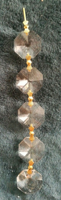 Krištáľová retiazka, 5 x oktagon 22mm, 8-hrán, čiry, zlaté spojky