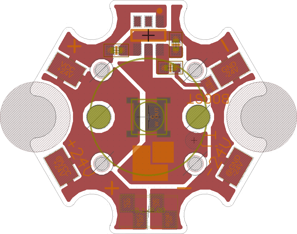 LED modul s 18Vf LED na STAR HEX PCB,2700K,IDC1 AWG26 double,CC driver 20/45mA, 24VDC,ESD