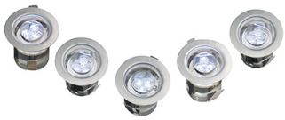 Komplet set 5 mini svietidiel, modrá, LED, 1.8W, nerez, 5m kábel,IP68,priem.30mm