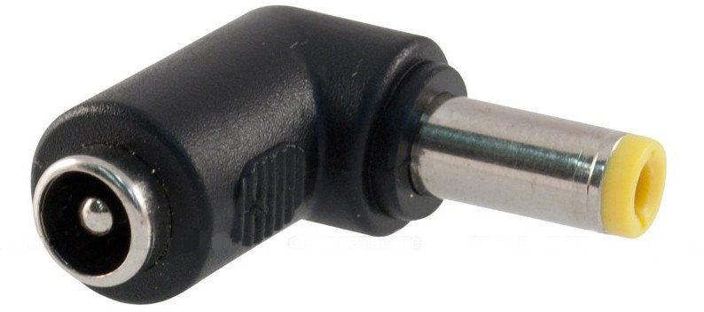 Redukcia pre DC zdroje, konvercia z 2.1mm na 2.5mm, 90 stupňov, krátka