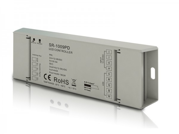 RF RGBW LED kontrolér, 240-720W, 12-36V DC, 4x5A, CV, IP20