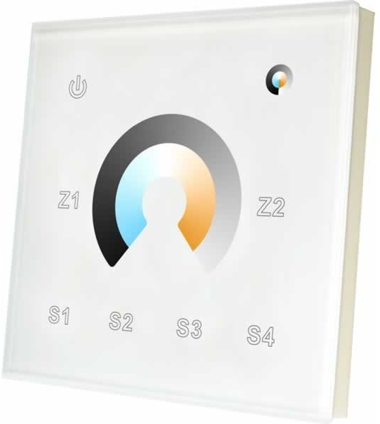 Nástenný dotykový RF ovládací BIO panel, 2 zóny, 4scény, 434Mhz/868Mhz, IP20, 230VAC