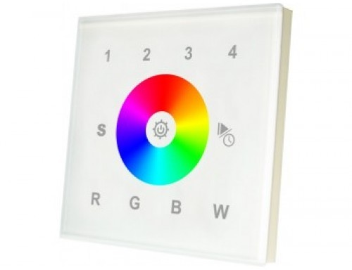 Nástenný dotykový RF ovládací RGBW panel, 4 zóny, 434Mhz/868Mhz, IP20, 230VAC