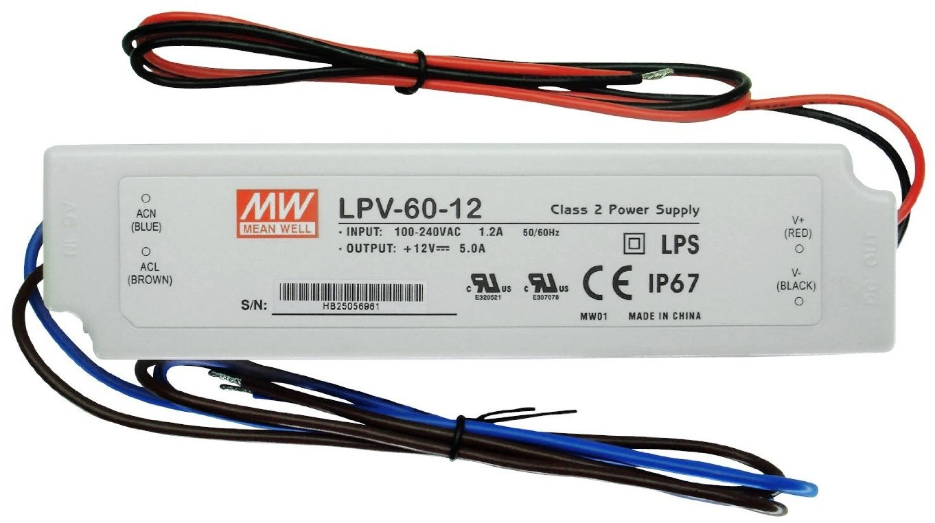 Nízkoprofilový napájací zdroj vodotesný napätový 60W/12V DC,káblový vstup/výstup,IP67,SELV