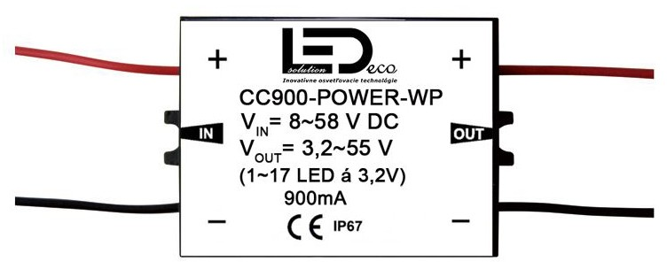Miniatúrny PCB modul prúdový 900mA,output 3,2-55VDC,input 8-58VDC,PWM,IP67, 49,5W