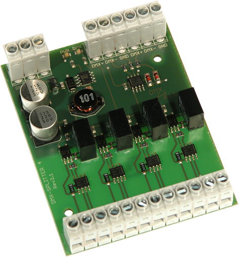 Delič DMX signálu, 1IN-4OUT, 512 kanálov, 8-24V DC