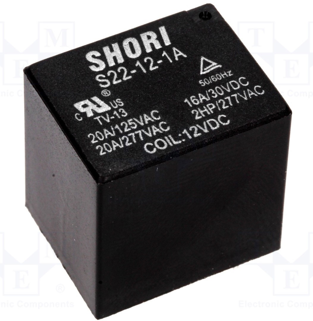 Elektromagnetické relé, SPST, 12V DC, 16A