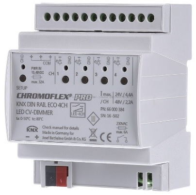 Kontrolér CHROMOFLEX Pro KNX, CV, 4-kanály x 4.4A, 422W, 10-48V DC, DIN