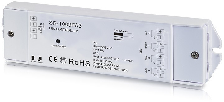 RF touch RGBW/BIO kontrolér, 16.8-50.4W, 12-36 V DC, 4xCC 0.35A, IP20, multifunkčný