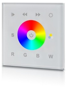 Nástenný dotykový ovládací panel, 1-zónová, DMX512, 12-24VDC, RGBW, biely