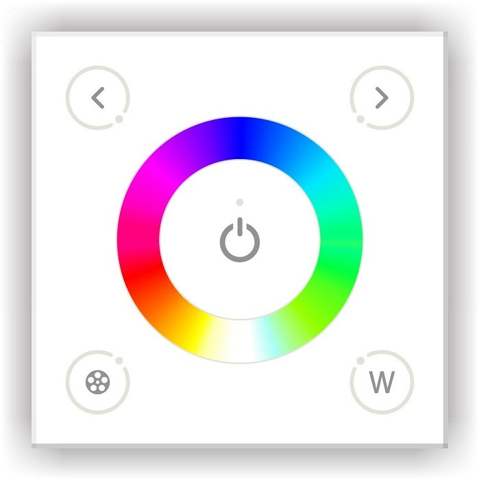 Nástenný dotykový ovládací RGBW panel, All/One, 12-24V, 192W/384W,4Ax4CH,16A,IP20,biely