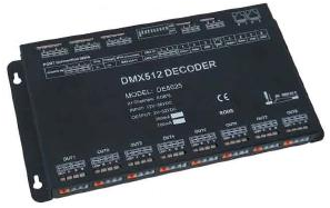 Kontrolér DMX, 3x8 kanálov, 100-300W, 12-36V, 350mA/ch, CC, RGB, s rozhraním RJ45