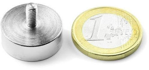 Magnet neodýmový, pozinkovaný, 13,7g, magnetická sila do 16kg, do 80 °C, závit M6