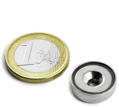 Magnet neodýmový, poniklovaný, 5g, magnetická sila do 3,2kg, do 80 °C, závit M4, dia 16mm