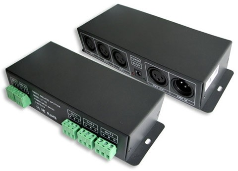 Zosilňovač DMX, 1-3 kanály, 3W, 100-240V, 3 výstupy, XLR-3, spliter