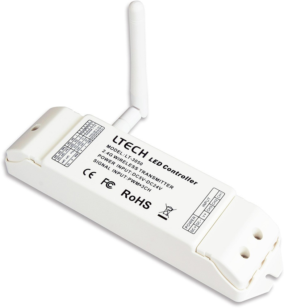 LED zosilňovač PWM, 4-kanály, 5-24V DC, 20dBm, 2.4GHz, vysielač