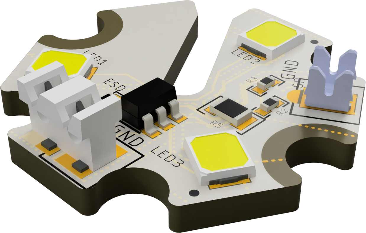 LED modul s 3x 6V LED S5 na ALU HEX PCB,2700K,2xIDC7 AWG26,CC driver, 24VDC,20/45mA