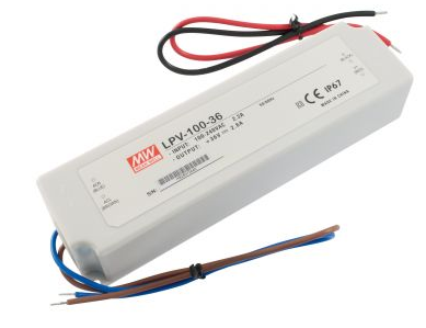 Nízkoprofilový napájací zdroj vodotesný napäťový 100W/36V DC, káblový vstup/výstup, IP67
