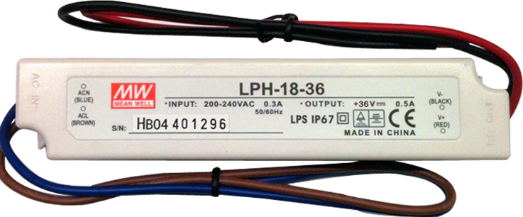 Nízkoprofilový napájací zdroj vodotesný napäťový 18W/36VDC, káblový vstup/výstup