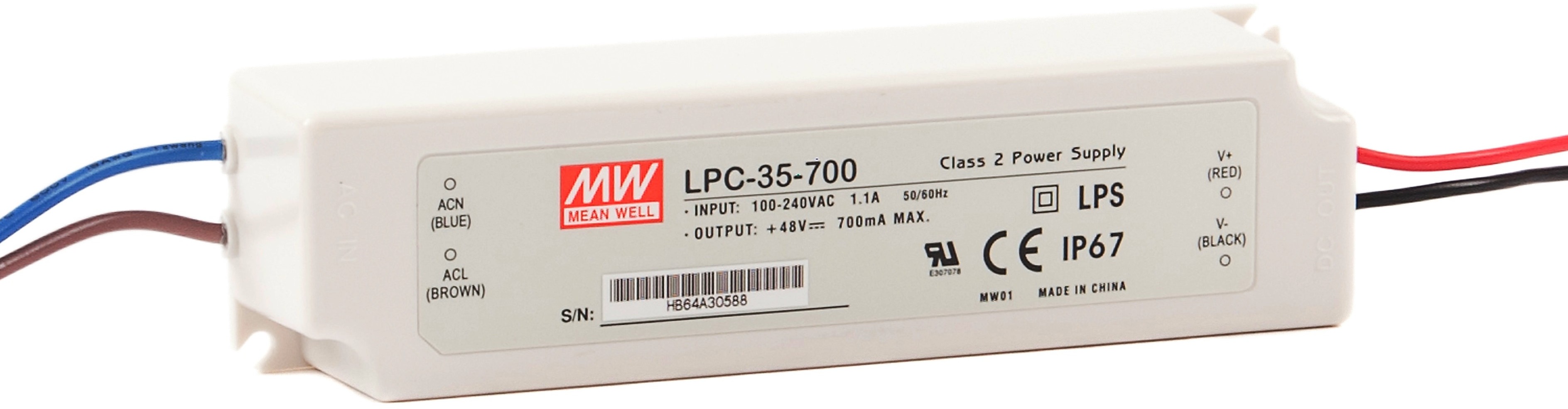 Napájací zdroj vodotesný prúdový 35W/700mA DC, káblový vstup/výstup, IP67