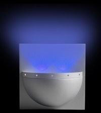 Nástenné LED svietidlo, 230V, 2W, modrá farba svetla,135x135x65mm, IP44, satinová šedá