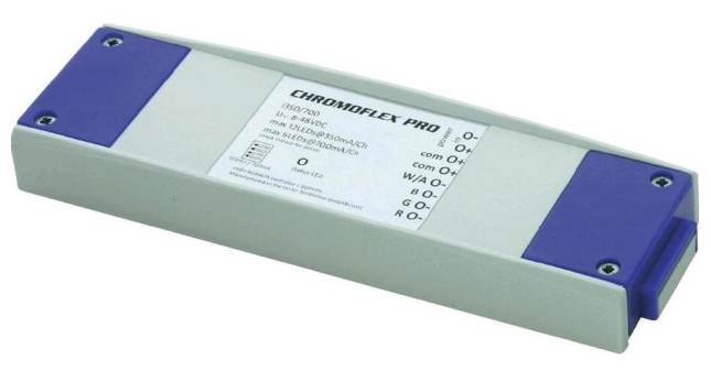 Kontrolér RGBW 4-kanály, 8-48V DC, 350/700mA, RF, CC, program.