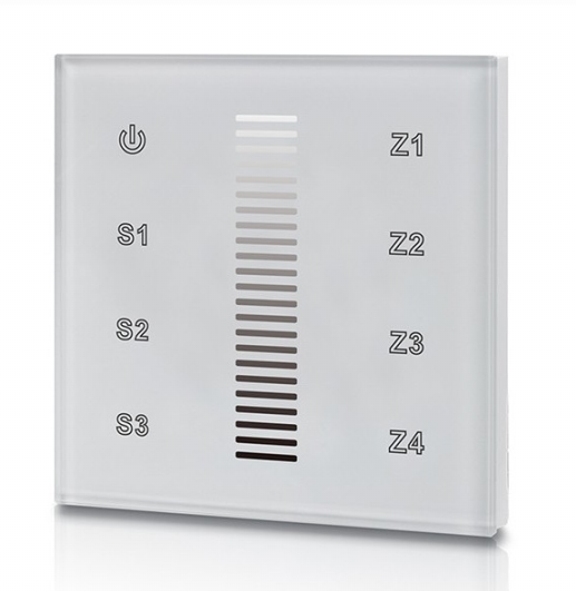 Nástenný RF dotykový ovládací panel,4 zóny,3 prog, 230VAC, 434/868Hz,single color